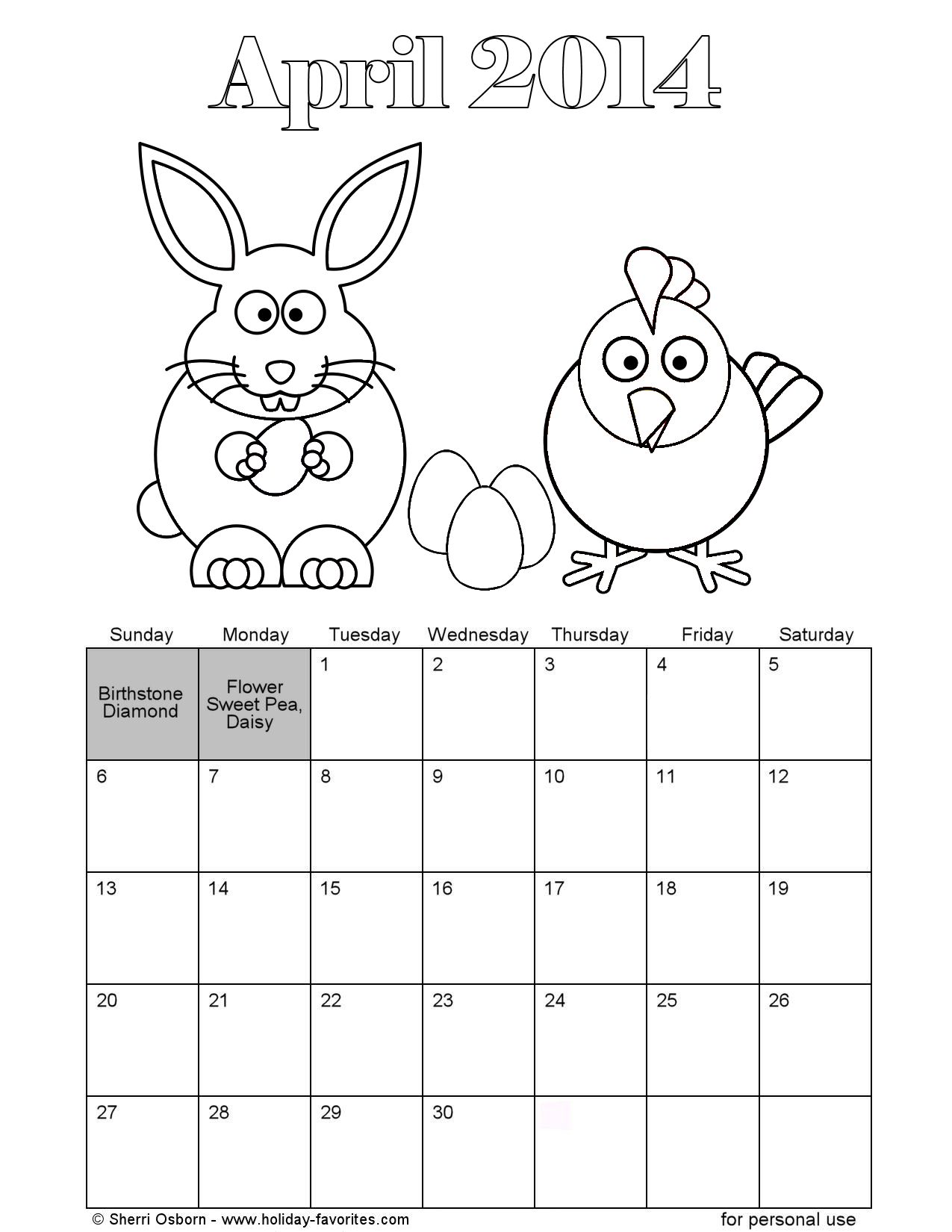 Printable April 2014 Calendars | Holiday Favorites