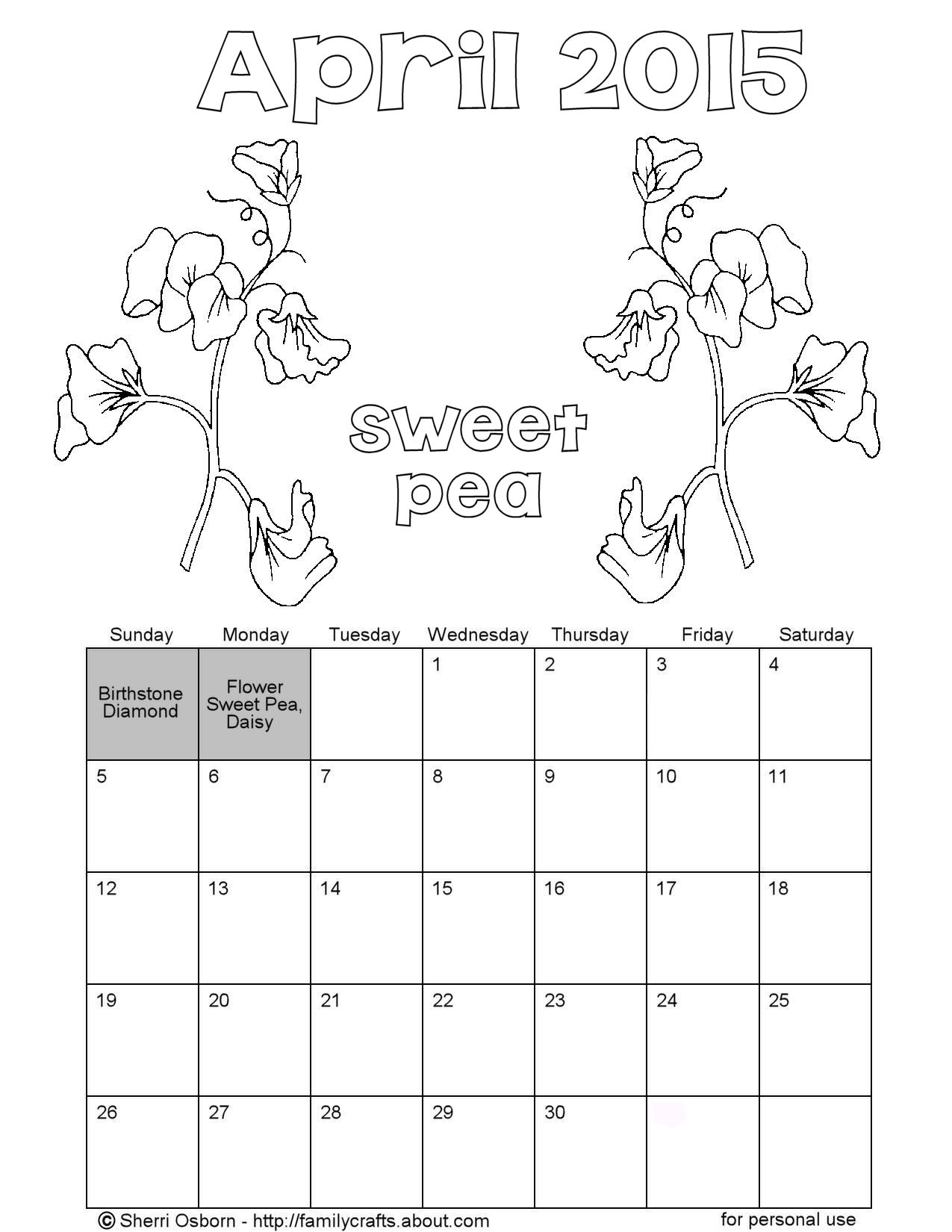 Printable April 2015 Calendars | Holiday Favorites