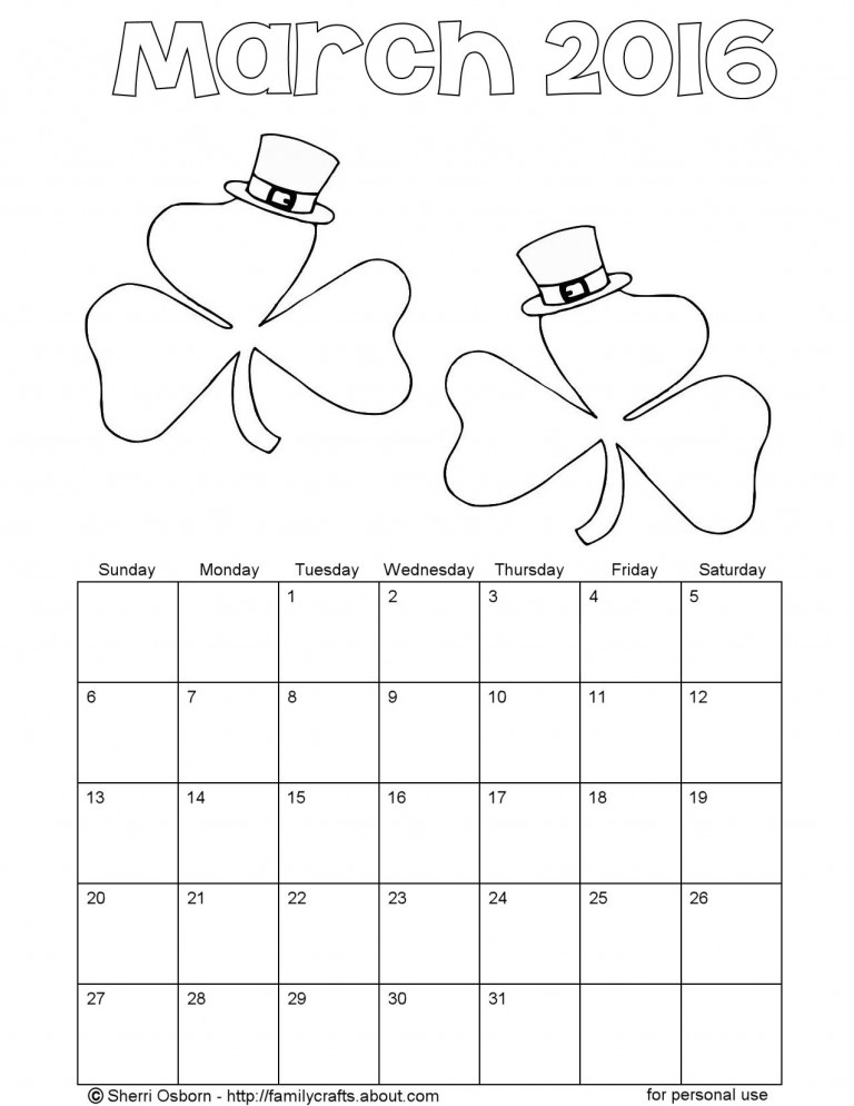March-2016-shamrock-coloring-calendar | Holiday Favorites